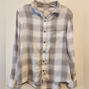 Plaid Long Sleeve Button Down, SO Brand, Size Large Gray & White